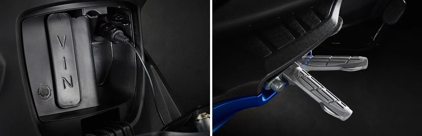 Boîte à gants avec prise 12 V - Repose-pieds passager escamotables