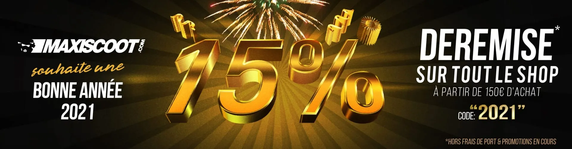 -15 % sur tout le shop Maxiscoot pour fêter 2021 !